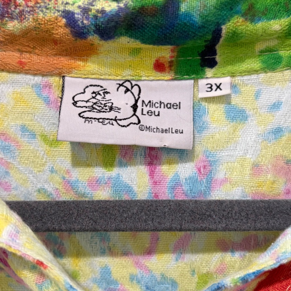 Michael Leu Button Down Shirt Women 3X Multicolor Abstract Art Sequin Cotton - Picture 3 of 9
